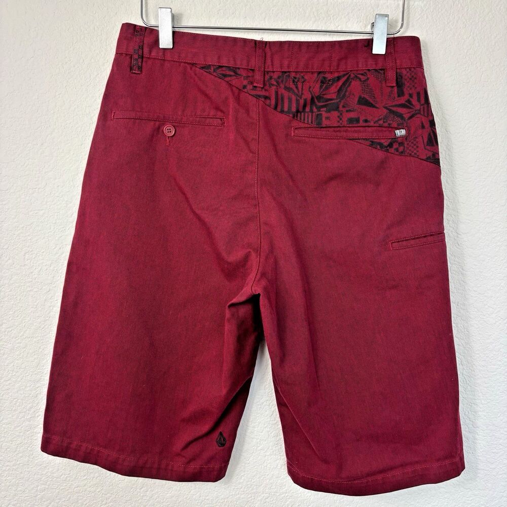 Volcom Men’s Shorts 30 Red Print Skater Bmx Y2K Long 12" Cargo Embroidered Logo